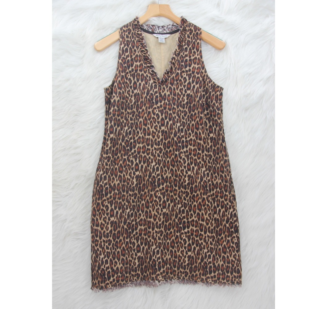 Tommy Bahama Linen Dress Women's Size XS Brown V-Neck Sleeveless Lined Mob Wife